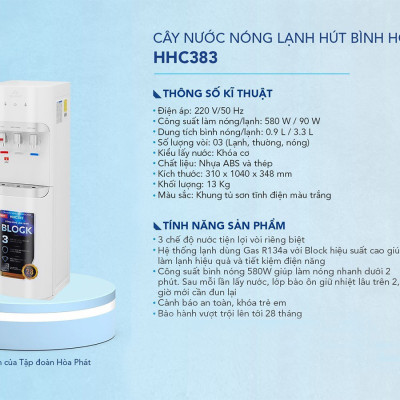 Cây nước nóng lạnh hút bình Hòa Phát HHC383 - Làm lạnh bằng Block - Hàng Chính Hãng