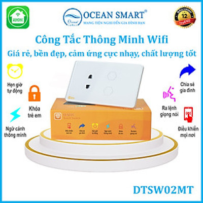 Công Tắc Cảm Ứng Wifi Datic, Công Tắc Kèm Ổ Cắm 2IN1 - DTSW02M