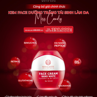 Bộ 2 Sản Phẩm Trắng Da Mờ Thâm, Sạm, Nám, Tàn Nhang Giúp Tái Sinh Làn Da Gồm Serum HA Peptide 30ml + Kem Dưỡng Trắng Da Face Nano 30g MISS CANDY - PHỤNG BEAUTY