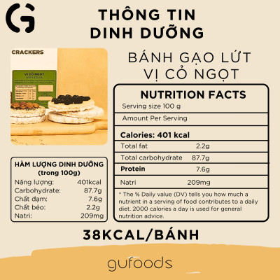 Bánh gạo lứt GUfoods vị Cỏ ngọt - Bao bì bánh tét xanh truyền thống - Không chiên dầu, Không đường, Lành mạnh, Phù hợp Eat clean, Ăn vặt healthy, Thực dưỡng, Tập gym, Thuần chay