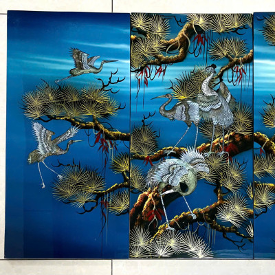 Bộ Tranh sơn mài 4 tấm- TÙNG HẠC DIÊN NIÊN - Khảm cừ size 60x120 cm / hàng cao cấp , xuất khẩu