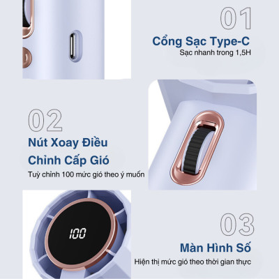 Quạt cầm tay mini Kachi MK400 pin khoẻ 100 cấp độ gió - Hàng chính hãng Hàng nhập khẩu