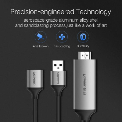 Ugreen UG50291CM151TK 1.5M màu Xám Cáp chuyển đổi USB 2.0 sang HDMI hỗ trợ phân giải FULL HD cao cấp - HÀNG CHÍNH HÃNG
