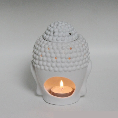 Combo Bếp xông tinh dầu nến hình phật màu trắng và 1 chai tinh dầu sả chanh Eco oil 10ml