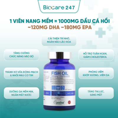 [Chính hãng] Viên dầu cá hồi Úc Careline bổ sung DHA, EPA, tăng cường não bộ, bảo vệ thị lực & tim mạch - 100 viên/hộp