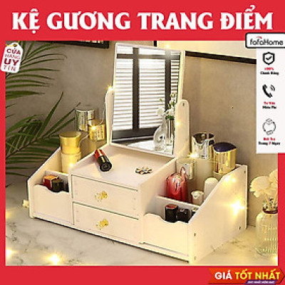 Kệ Đựng Đồ Mỹ Phẩm Đa Năng Có Gương Trang Điểm 2 Ngăn Kéo Và 4 Hộc Đựng Đồ Dễ Thương Tự Lắp Dễ Dàng