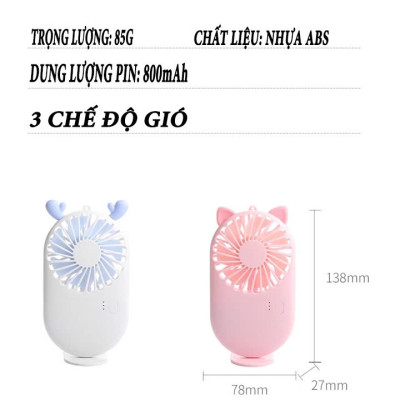 Quạt Mini Để Bàn, Quạt Tích Điện Sạc USB - Quạt Cầm Tay Tốc Độ, Điều Chỉnh Hướng Gió Xoay 360 Độ, Kiểu Dáng Sang Trọng , Không Gây Ồn, Pin Sạc - Giao Màu Ngẫu Nhiên - Hàng Nhập Khẩu
