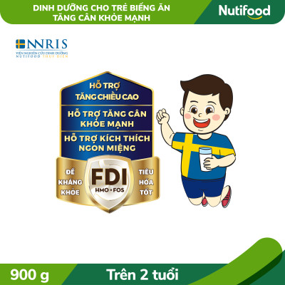 Sữa Bột Nutifood GrowPLUS+ Biếng Ăn (Xanh) 2+ Lon 900G - Tăng cân khoẻ mạnh