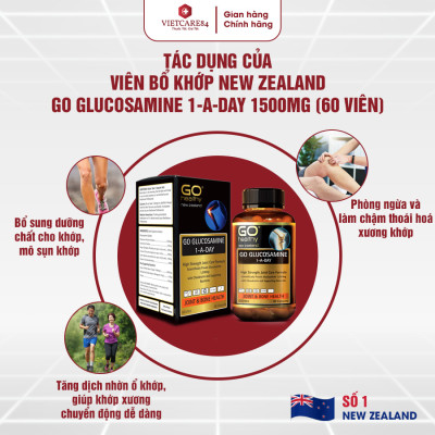 Bộ sản phẩm chăm sóc xương khớp: Viên Xương Khớp GO GLUCOSAMINE 1-A-DAY ; 2 Canxi hữu cơ New Zealand Nutri Seaweed Calcium