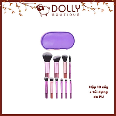Set 10 Cọ Trang Điểm Jary Makeup Brush - Túi Đựng Da Pu ( Màu Tím Raibown)