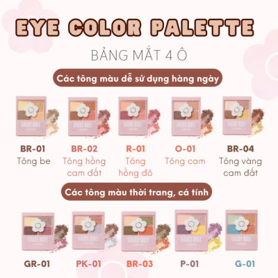 Bảng Phấn Mắt Daisy Doll Nhật Bản Siêu Bền Màu Với 4 Màu Trang Điểm Đa Chức Năng Phấn Má Hồng Phấn Bắt Sáng 5.1g