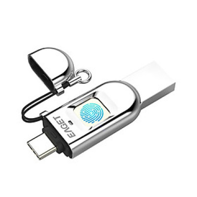 EAGET FU68 128GB USB Flash Drive Type-C USB3.0 Dual-port Metal Fingerprint Encryption U Disk for Smart Phone PC Laptop
