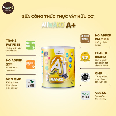 (Date mới) Sữa Hữu Cơ Miwako A+ Hộp 700g Vị Vani Nhập Khẩu Malaysia, Sữa Hạt Organic Dinh Dưỡng Phát Triển Trí Não & Chiều Cao Cho Bé Từ 1-6 Tuổi Vị Ngọt Thanh Dễ Uống