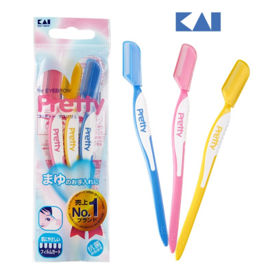 Dao Cạo Lông Mày Cán Dài Kai Pretty 12860 - FRML-3PN (Set 3 cây)