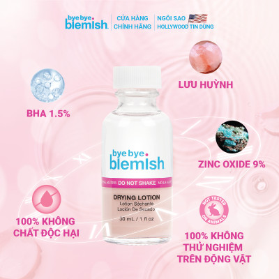 Chấm Mụn Giảm Mụn Nhanh Sau 1 Đêm Dành Cho Mụn Trắng, Sưng Đỏ Bye Bye Blemish Original Drying Lotion 30ml
