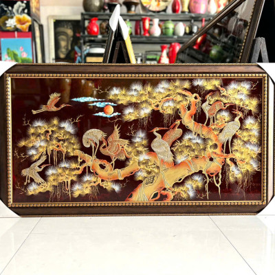 Tranh sơn mài - TÙNG HẠC DIÊN NIÊN - Đắp nổi size 60x120 cm - Ý Nghĩa Phong Thủy