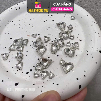 Đá Chân Bằng Hình Trái Tim Mix 3 Size To Nhỏ Làm Nail Siêu Sáng Túi Khoảng 30 Viên Size 6,9,12mm, Trang Trí Móng Sáng Lấp Lánh