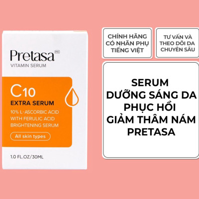 Serum sáng da mờ thâm Vitamin C PRETASA C10 Extra Serum - Hàng Chính Hãng