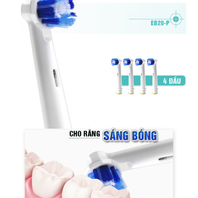 Cho máy Oral B Braun, bộ 4 Đầu Bàn Chải đánh răng điện thay thế MIHOCO EB20-P New  , làm sạch mảng bám, chăm sóc nướu