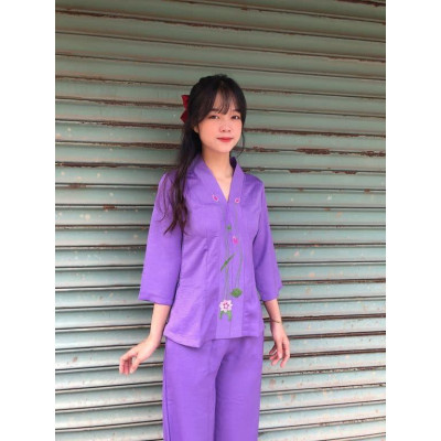 Đồ Lam Đi Chùa Bà Lai Lụa Pháp Cao Cấp