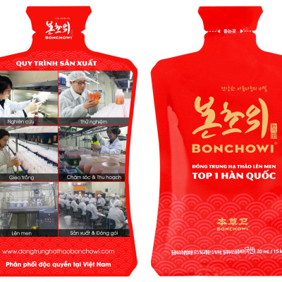 Bộ 2 Hộp Đông Trùng Hạ Thảo Lên Men Bonchowi Hàn Quốc Màu Đỏ Chiết Xuất 33.5% (20 gói)