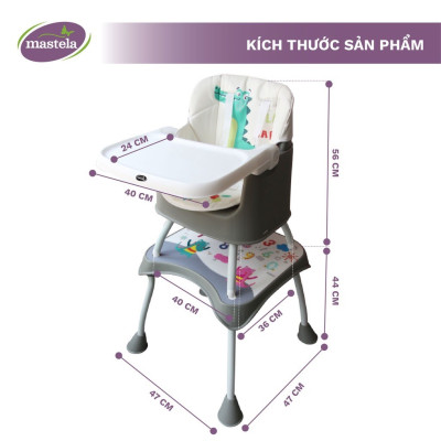 Ghế ăn dặm cho bé đa năng ngồi cao/thấp - ghép chung bàn gia đình - bàn học/tập vẽ Mastela 1016 - bảo hành chính hãng