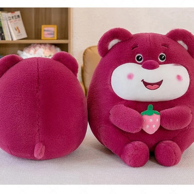 Thú nhồi bông lotso tròn ôm dâu đáng yêu - Size 20cm - Quà tặng gấu dâu tròn vo mềm mịn cute - Gối ôm cho bé.