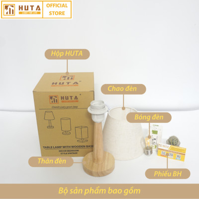 Đèn Ngủ Để Bàn Gỗ HUTA G2 Chao Nón Vintage Dễ Thương, Decor Trang Trí Phòng Ngủ, Đọc Sách Đầu Giường, Điều Chỉnh Độ Sáng, Bóng Led Sáng Vàng Tiết Kiệm Điện