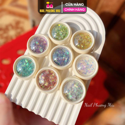 Set Nhũ Kim Tuyến Nail 8 Màu, Nhũ Vảy Cá Trang Trí Móng, Làm Đẹp Móng Tay Chân, Chất Liệu Nhũ Siêu Sáng Làm Nail Sơn Gel dap  gelgom