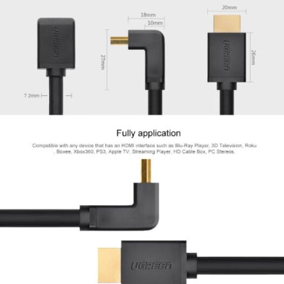 Ugreen UG10173HD103TK 2M màu Đen Cáp tín hiệu HDMI chuẩn 1.4 đầu bẻ góc 90 độ - HÀNG CHÍNH HÃNG
