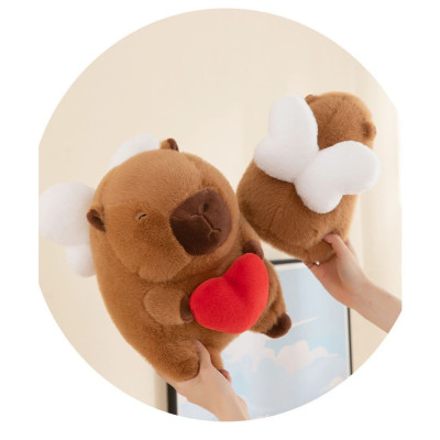 Thú nhồi bông Capybara cánh thiên thần đáng yêu - Size 30cm đến 50cm - Quà tặng gấu bông chuột lang ôm tim cánh trắng êm mịn.
