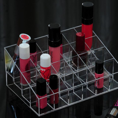 Khay đựng son mica 24 ô trong suốt V.2, Khay đựng mỹ phẩm, son môi, dụng cụ trang điểm 24 ô GROFA