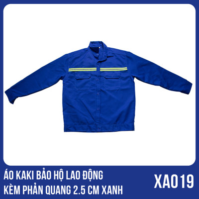 Áo kaki bảo hộ lao động kèm phản quang 2.5 CM màu xanh - XA0019