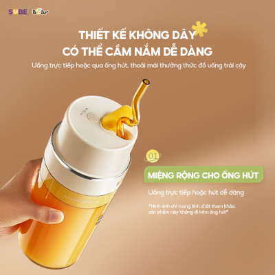 Máy Xay Sinh Tố Bear Máy Xay Cầm Tay Máy xay Đa Năng Tích Điện Xay Smoothie Xay Nhuyễn Rau Củ SB-MX04K - Hàng Chính Hãng