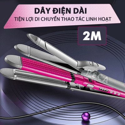 Máy làm tóc đa năng 4in1 Kemei KM-1397 điều chỉnh 4 mức nhiệt có thể duỗi tóc, uốn tóc, bấm xù chân tóc, uốn sóng hippie - Hàng chính hãng