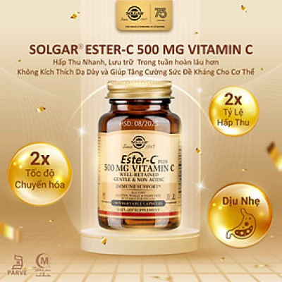 NHẬP KHẨU USA CHÍNH HÃNG - Viên Uống Solgar Ester-C® Plus -Vitamin C Thế Hệ Mới, Không Kích Ứng Dạ Dày, Hấp Thu Nhanh [50 viên]