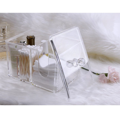 Hộp mica 2 ngăn đựng đồ trang điểm, bông tấy trang, tăm bông...có nắp đậy,14.5 x 10.5 x 13 cm