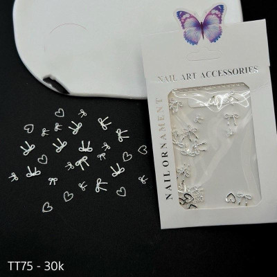 Set 30 Charm Nơ Tim Hàn Quốc Kim Loại Mix Làm Nail Siêu Xinh, Trang Trí Móng Sang Trọng Nữ Women