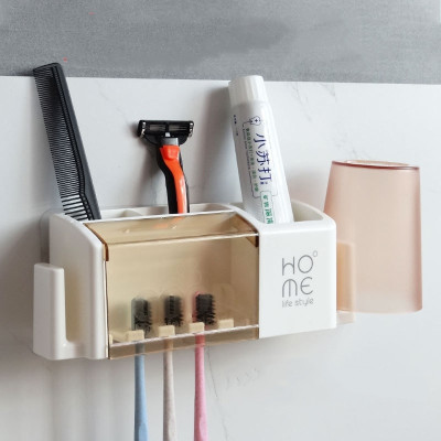 ( HÀNG CAO CẤP ) Giá cắm cài bàn chải, kem đánh răng có úp được 2 cốc ly dán tường không cần khoan đục lỗ