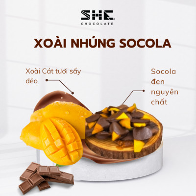 Xoài nhúng socola - Hũ thủy tinh 120g - SHE Chocolate - Bổ sung năng lượng, đa dạng vị giác. Quà tặng sức khỏe, quà tặng người thân, dịp lễ, thích hợp ăn vặt