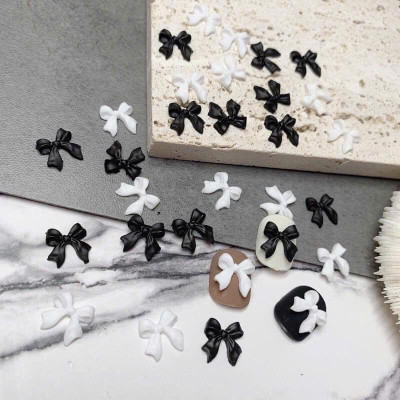 Charm Nơ Nhựa Mix Màu Đen Trắng Gắn Nail 3D Nghệ Thuật, Set Nơ 50 Chiếc Trang Trí Móng Dùng Làm Nail Nữ - Nail Phương Miu Women Sơn Gel