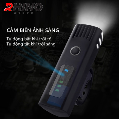 Đèn xe đạp siêu sáng cảm biến thông minh, chống nước Rhino L101 tự động điều chỉnh độ sáng theo môi trường, pin sạc, 4 chế độ sáng, pin từ 4-8 tiếng