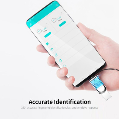 EAGET FU68 128GB USB Flash Drive Type-C USB3.0 Dual-port Metal Fingerprint Encryption U Disk for Smart Phone PC Laptop