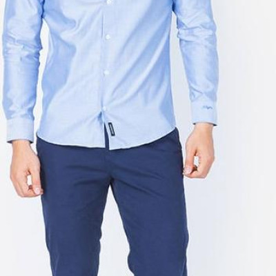 Áo sơ mi nam dài tay ALIGRO 100% chất cotton xanh nước biển, cổ bẻ dáng ôm body ALGS050