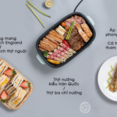 Nồi Điện Đa Năng, Nồi Lẩu Nướng Đa Năng BEAR SUBE004 3 Khay Rời Dung Tích 4L, Công Suất 1200W - Hàng Chính Hãng