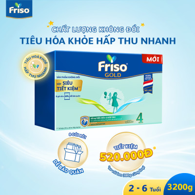 Sữa Bột Friso Gold 4 Hộp Giấy 3.2KG (Dành cho trẻ 2 - 6 tuổi)