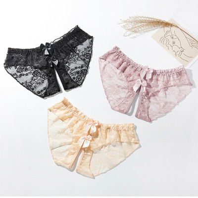 Quần lót ren lọt khe xẻ đáy không đũng đính nơ gợi cảm