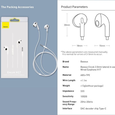 Tai Nghe H17 Baseus Encok 3.5mm lateral in-ear Wired Earphone có dây, chống nước, thể thao, âm thanh cao cấp-Hàng chính hãng