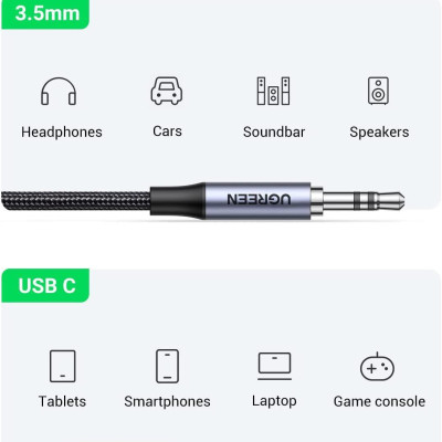 Ugreen UG20192CM450TK 1M Màu Đen Cáp chuyển USB-C sang 3.5mm Dương - HÀNG CHÍNH HÃNG