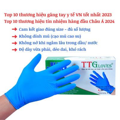 Găng Tay Cao Su Y Tế Size XS Không Bột Nitrile TTGLOVES Màu Xanh (100 Chiếc)
